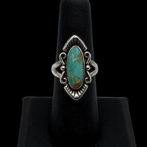 Bell Fred Harvey Style Southwest Sterling Silver Natural Turquoise Ring 6.5